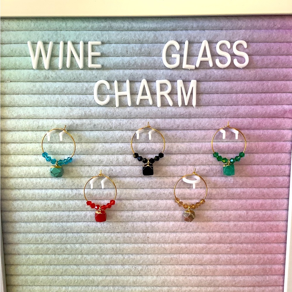 5pc Natural Stone Wine Glass Charm